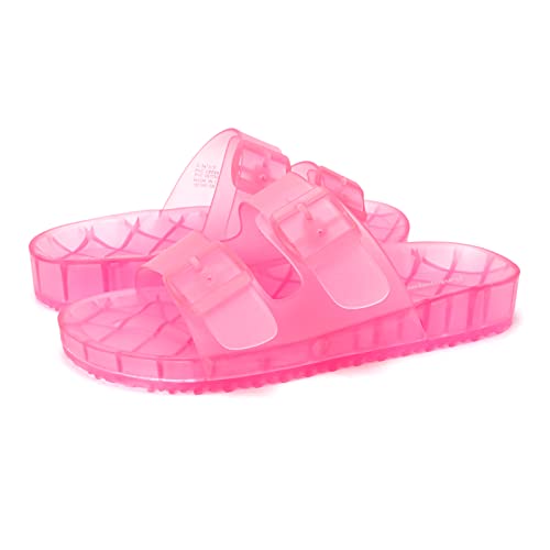 FUNKYMONKEY Women's Slides Sandals Dream Jelly Color Adjustable Double Buckle Adjustable Plastic Flat Sandals (8 M US, Light Pink/MKLS) - Image 5