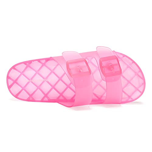 FUNKYMONKEY Women's Slides Sandals Dream Jelly Color Adjustable Double Buckle Adjustable Plastic Flat Sandals (8 M US, Light Pink/MKLS) - Image 3