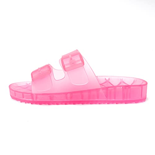 FUNKYMONKEY Women's Slides Sandals Dream Jelly Color Adjustable Double Buckle Adjustable Plastic Flat Sandals (8 M US, Light Pink/MKLS) - Image 2