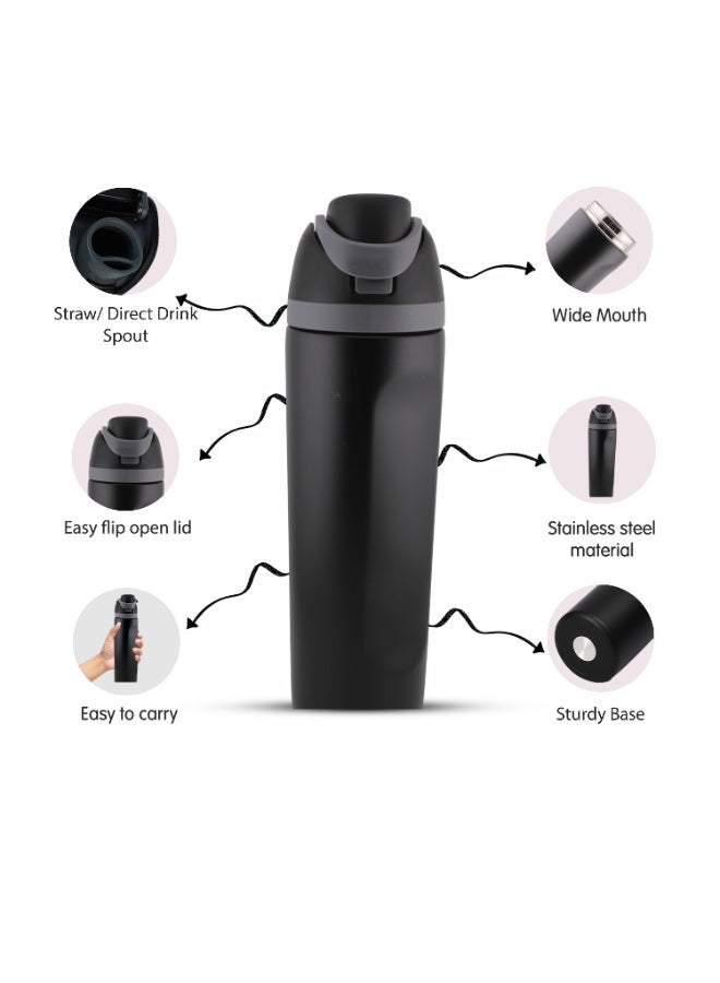 CRAVISTA 24oz Stainless Steel Water Bottle – Double Wall Vacuum Insulated Flask with Spout & Straw, BPA-Free, Leak-Proof Sports Water Bottle for Hot & Cold Drinks (Black) - Image 3