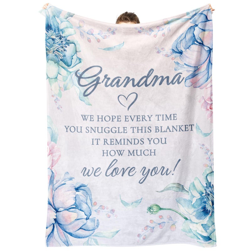 Afterprints Grandma Gifts Blanket  Grandma Birthday Gifts  Christmas Thanksgiving Gifts for Grandma from Grandkids  Grandmother Gifts  We Love You Cozy Throw Blankets 60'' x 80'' - Image 1