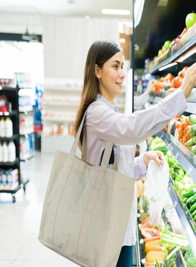 بيلينلين حقائب تسوق قماشية من بيلينلين، 3 قطع، مقاس 13.3 بوصة × 13 بوصة × 8 بوصة، حقائب تسوق قابلة لإعادة الاستخدام مع جيوب حقيقية، حزام كتف طويل ومتين، مثالية للبقالة، حقيبة تسوق متينة وقابلة للطي والغسل (بيج). - Image 4