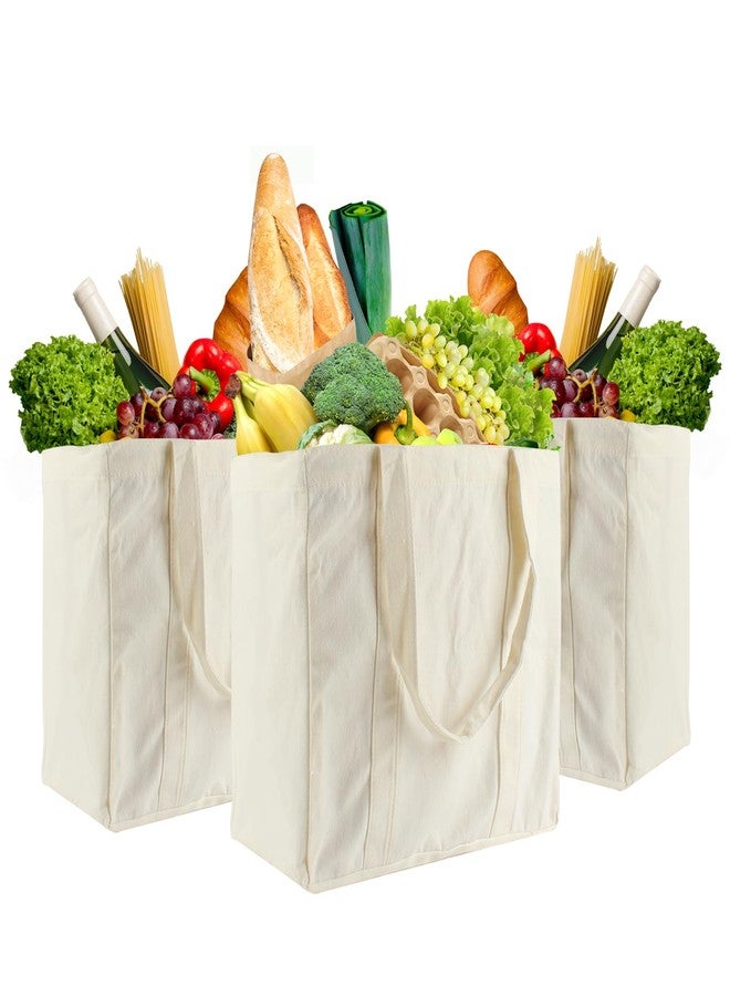 بيلينلين حقائب تسوق قماشية من بيلينلين، 3 قطع، مقاس 13.3 بوصة × 13 بوصة × 8 بوصة، حقائب تسوق قابلة لإعادة الاستخدام مع جيوب حقيقية، حزام كتف طويل ومتين، مثالية للبقالة، حقيبة تسوق متينة وقابلة للطي والغسل (بيج). - Image 1