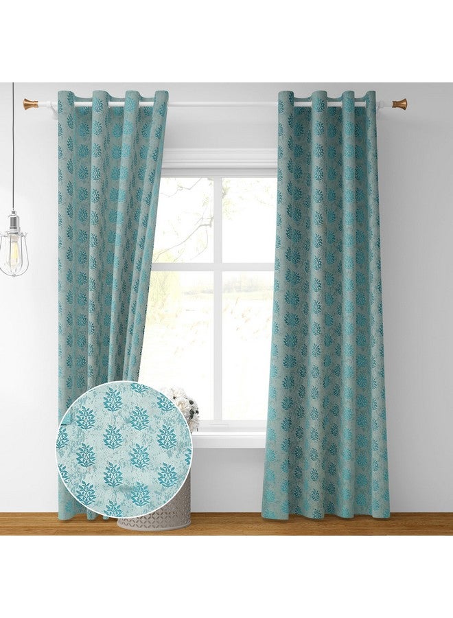 بوراف لايت ستائر من قماش الجوت بتصميم زهور من Purav Light Jacquard Blackout للباب بطول 7 أقدام لغرفة المعيشة وغرفة النوم، باللون الأزرق المائي - مجموعة من قطعتين - Image 1