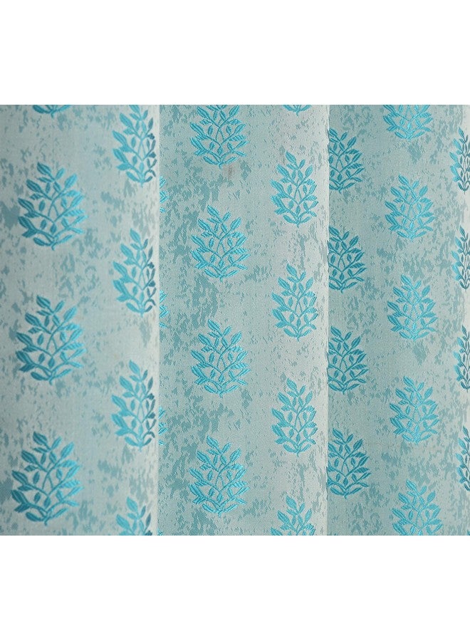 بوراف لايت ستائر من قماش الجوت بتصميم زهور من Purav Light Jacquard Blackout للباب بطول 7 أقدام لغرفة المعيشة وغرفة النوم، باللون الأزرق المائي - مجموعة من قطعتين - Image 2