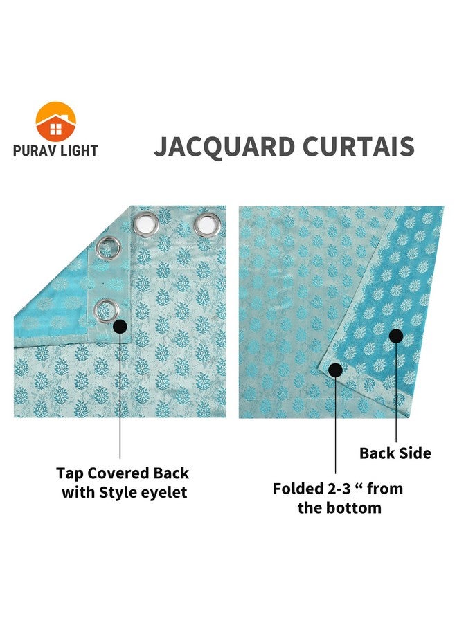 بوراف لايت ستائر من قماش الجوت بتصميم زهور من Purav Light Jacquard Blackout للباب بطول 7 أقدام لغرفة المعيشة وغرفة النوم، باللون الأزرق المائي - مجموعة من قطعتين - Image 3