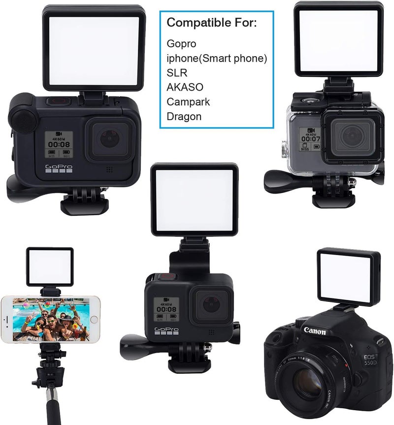 Suptig ضوء فيديو LED، محمول للتصوير الفوتوغرافي متوافق مع Gopro Hero 13، Hero 12، 11، 10، 9، 8، 7، 6، 5، 4، 3، 3+، DJI OSMO، AKASO، كاميرا سوني DSLR كانون للتصوير الفوتوغرافي. - Image 3