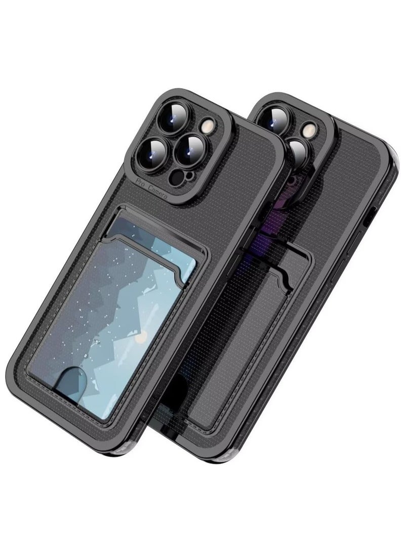 عام نادولي لحافظة iPhone 15 Pro Max مع حامل بطاقة، غلاف هاتف واضح مطلي ناعم مقاوم للصدمات شفاف يحمي الهاتف مع فتحة بطاقة محفظة. - Image 2