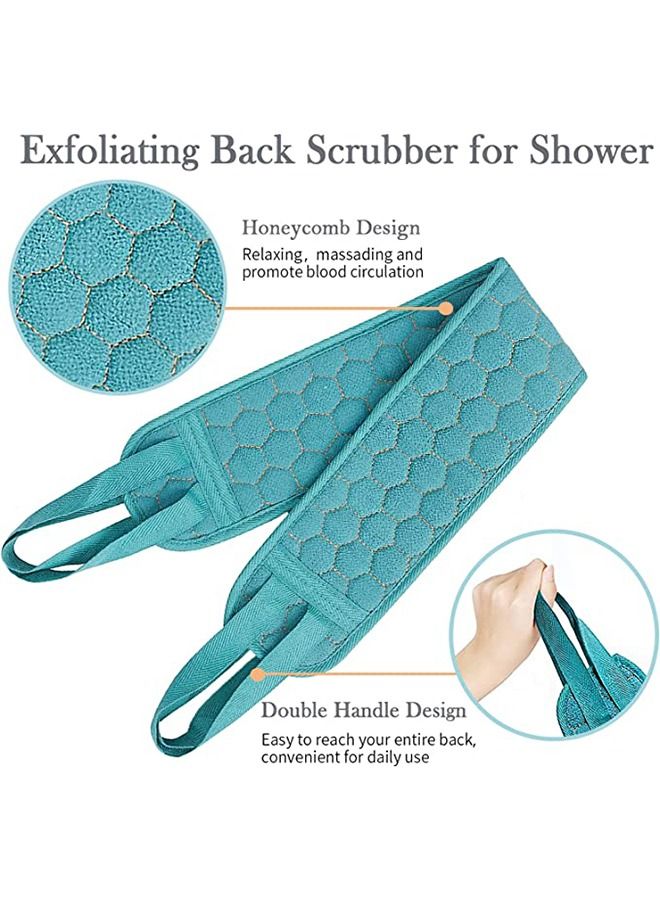 3Pcs Exfoliating Body Scrubber Set - Includes Back Washer , Bath Glove and Shower Bath Sponge Loofah - For Women and Men Shower Long Strip Back Rubbing Towel Deep Clean and Vitalize Your Skin Blue - Image 2