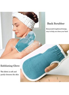 Generic 3Pcs Exfoliating Body Scrubber Set - Includes Back Washer , Bath Glove and Shower Bath Sponge Loofah - For Women and Men Shower Long Strip Back Rubbing Towel Deep Clean and Vitalize Your Skin Blue  - Image 4