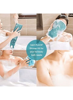 Generic 3Pcs Exfoliating Body Scrubber Set - Includes Back Washer , Bath Glove and Shower Bath Sponge Loofah - For Women and Men Shower Long Strip Back Rubbing Towel Deep Clean and Vitalize Your Skin Blue  - Image 5