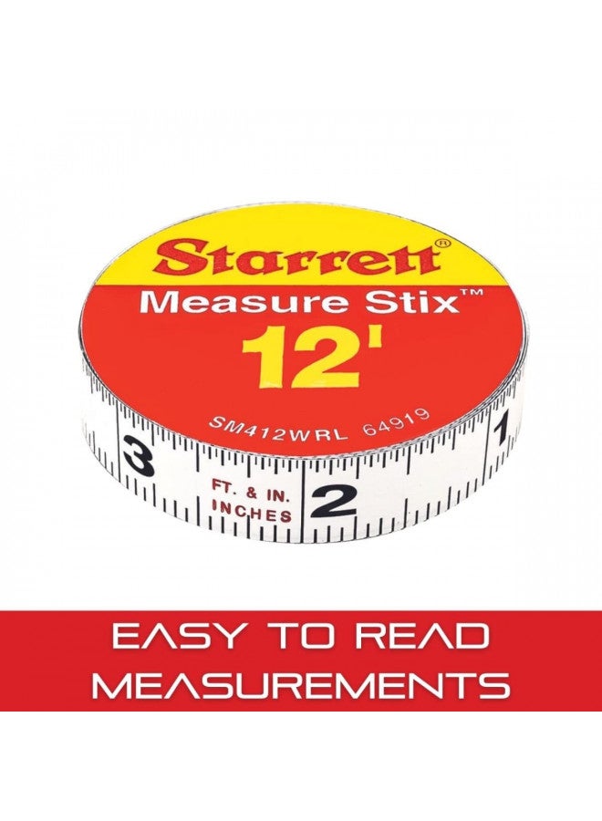 Starrett Tape Measure Stix with Adhesive Backing - Mount to Work Bench, Saw Table, Drafting Table - 1/2" x 12', English Metric, Right-Left Reading - SM412WRL
