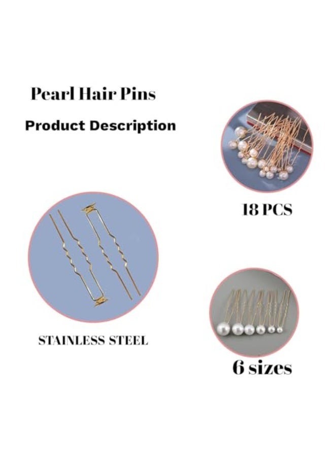 Pearl Hair Pins, 18 PCS Bridal Hair Wedding Hair Accessories, Pearl Bobby Pins for Hair, U Shaped Hair Pins for Brides Bridesmaid Girls Women (Gold) - Image 3