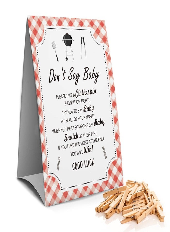 Muruseni Don't Say Baby Clothespin Games Sign(1 Sign + 50 Mini Clothespins), BBQ Baby Shower Game, Gender Neutral Baby Shower - Image 1