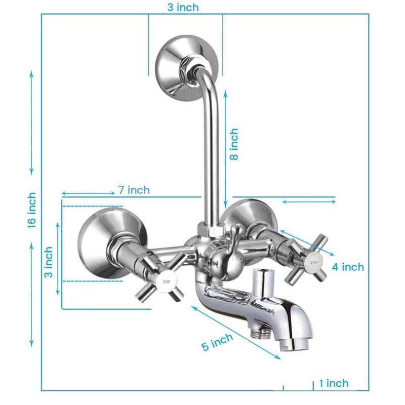 ZAP خلاط حائط ديلوكس 3 في 1 | نحاس عالي الجودة 100% | مع ذراع دش، دش علوي، دش يدوي متعدد التدفقات وأنبوب مرن بطول 1.5 متر | مجموعة تجهيزات حمام بتشطيب كروم - Image 3