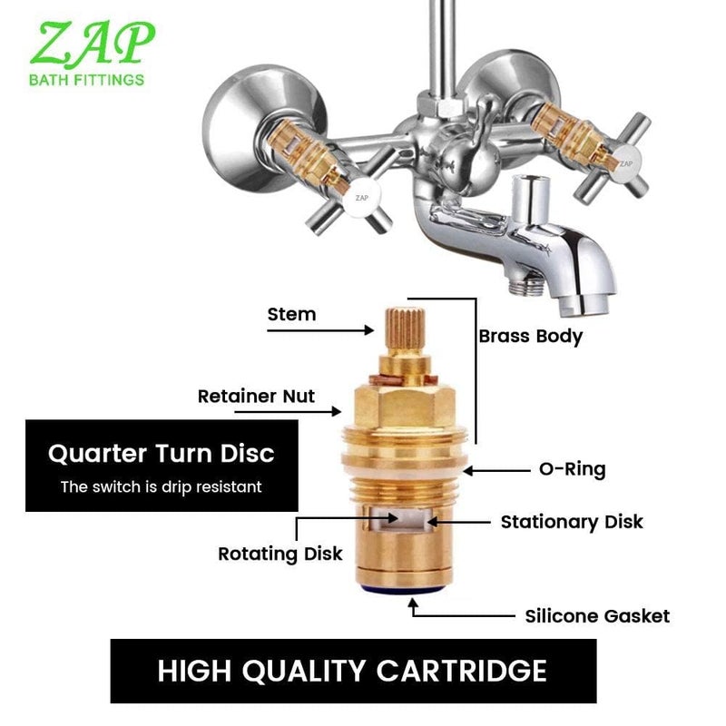 ZAP خلاط حائط ديلوكس 3 في 1 | نحاس عالي الجودة 100% | مع ذراع دش، دش علوي، دش يدوي متعدد التدفقات وأنبوب مرن بطول 1.5 متر | مجموعة تجهيزات حمام بتشطيب كروم - Image 4