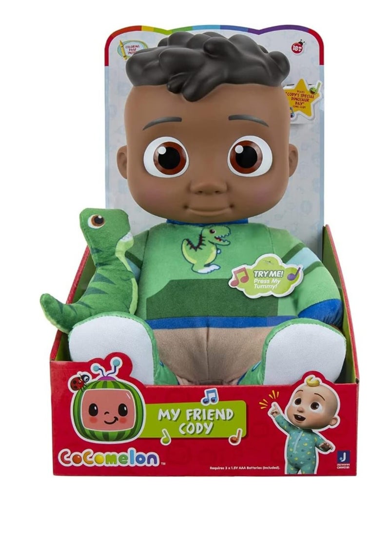 Jazwares CoComelon Official My Friend Cody with Dinosaur Plush - Plays ‘Cody’s Special Dinosaur Day’ Song Clips - Press Tummy for Music and Phrases - Toys for Preschoolers  - Image 5
