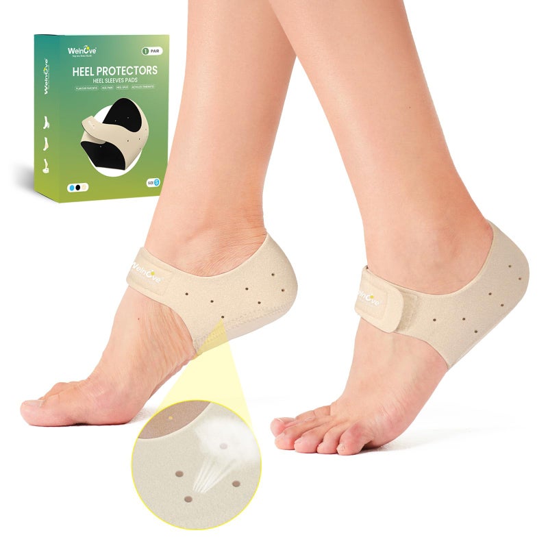 Welnove Heel Protectors Cups for Plantar Fasciitis - Welnove Heel Cups for Women Men Heels Spur Pain Relief - Heel Inserts Pads for Achilles Tendonitis Dry Cracked Heel Support Cushion (Size: W 4.5-9 / M 5-8) - Image 1