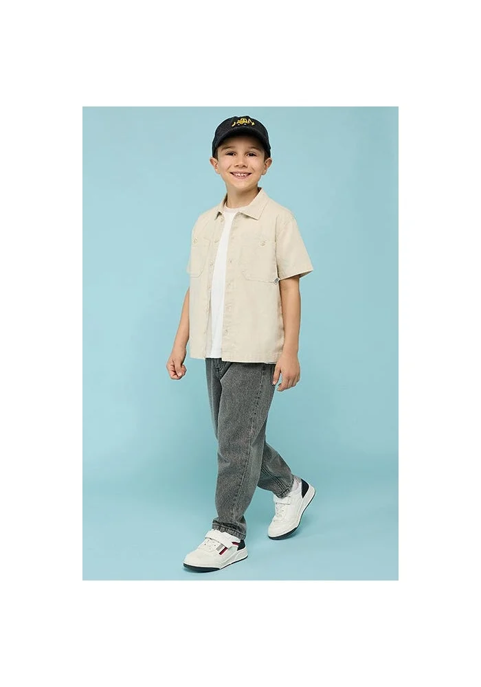 R&b Solid Shirt with Classic Collar and Short Sleeves