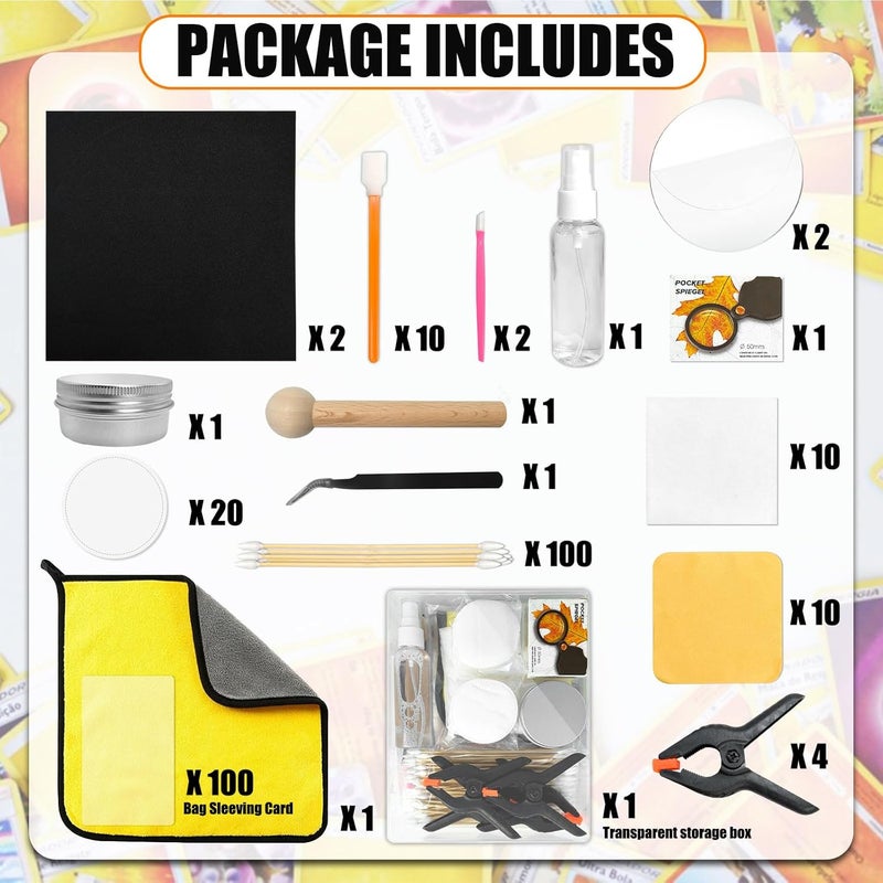 COARVXA 267 Pcs Card Care Clean Kit,Trading Card Cleaning Kit with Fixing Jig and EVA Shaping Foam, Suitable for PSA Rated Baseball Football Basketball Sports Cards Card Care (Orange) - Image 2