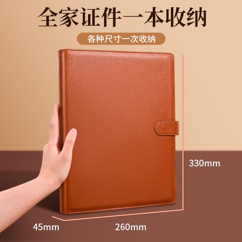 Leather Multifunctional Document Storage Book, Family Large-Capacity Document Protective Cover, Household Account Book, A4 Loose-Leaf Storage Book - Image 5