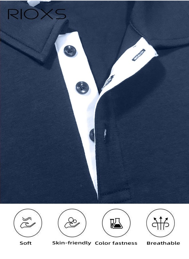 RIOXS Men's Polo T-Shirt, Classic Basic Short Sleeve Polo Shirts, Slim Fit Golf Shirt, Quarter Neck Tee Top, Solid Color Tennis Bowling T-Shirt, Soft Comfy Button Cotton Shirt Top  - Image 4