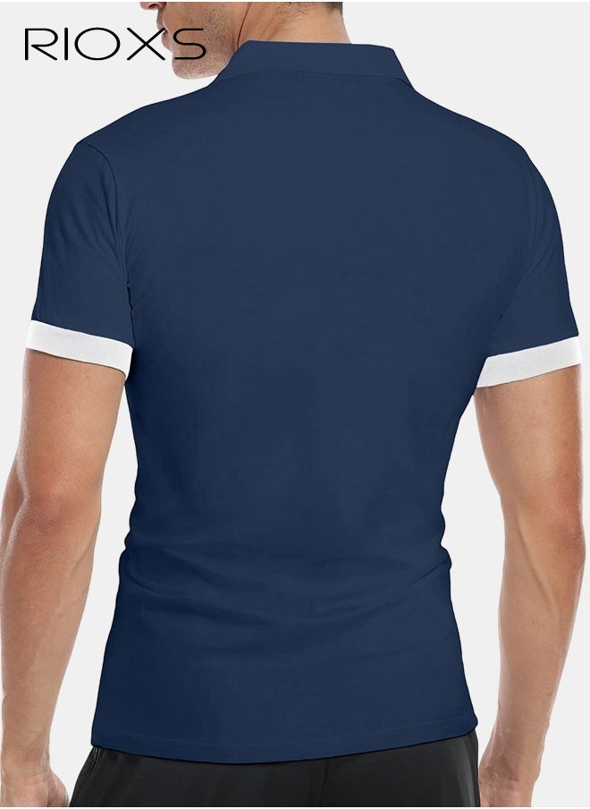 RIOXS Men's Polo T-Shirt, Classic Basic Short Sleeve Polo Shirts, Slim Fit Golf Shirt, Quarter Neck Tee Top, Solid Color Tennis Bowling T-Shirt, Soft Comfy Button Cotton Shirt Top  - Image 2