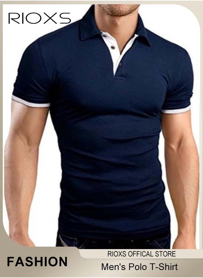 RIOXS - Men's Polo T-Shirt, Classic Basic Short Sleeve Polo Shirts, Slim Fit Golf Shirt, Quarter Neck Tee Top, Solid Color Tennis Bowling T-Shirt, Soft Comfy Button Cotton Shirt Top - Image 1