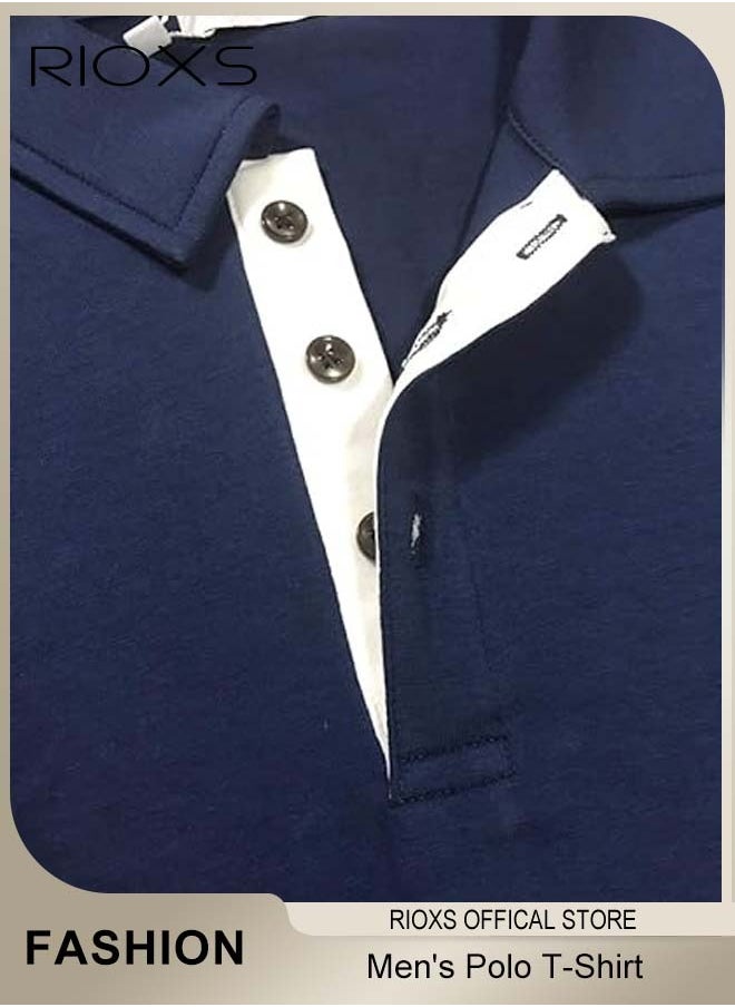 RIOXS - Men's Polo T-Shirt, Classic Basic Short Sleeve Polo Shirts, Slim Fit Golf Shirt, Quarter Neck Tee Top, Solid Color Tennis Bowling T-Shirt, Soft Comfy Button Cotton Shirt Top - Image 1