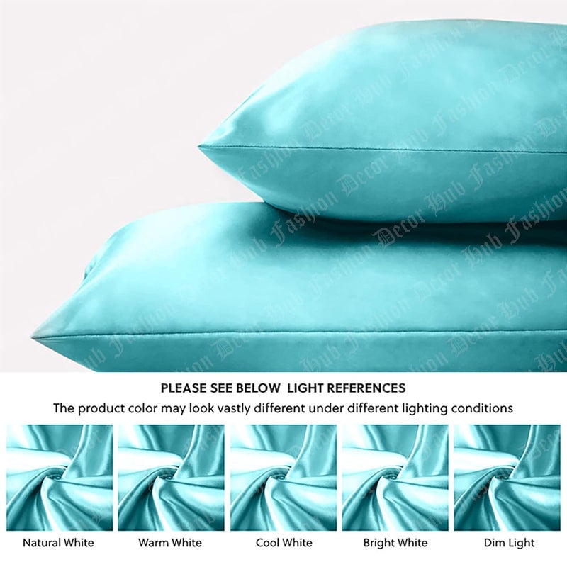 handmade Satin Pillow Case 300 TC Pillow Covers Soft and Comfortable Satin Pillow Cover Pillowcase Silky for Hair and Skin Bedroom Decor 2 PC Teal Queen 20x30 Inch - Image 3