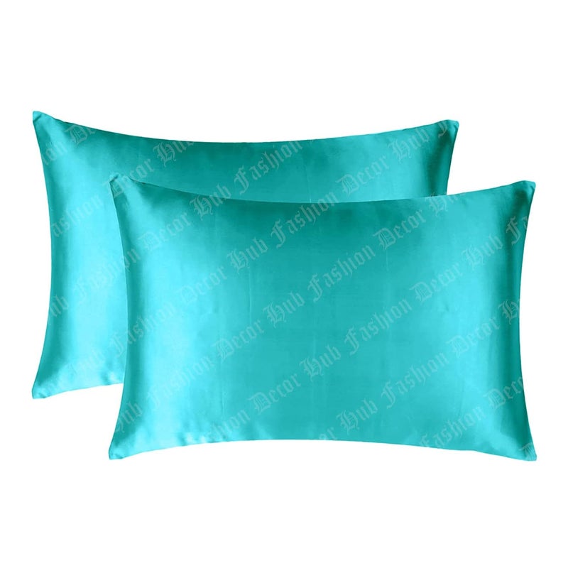 handmade Satin Pillow Case 300 TC Pillow Covers Soft and Comfortable Satin Pillow Cover Pillowcase Silky for Hair and Skin Bedroom Decor 2 PC Teal Queen 20x30 Inch - Image 1