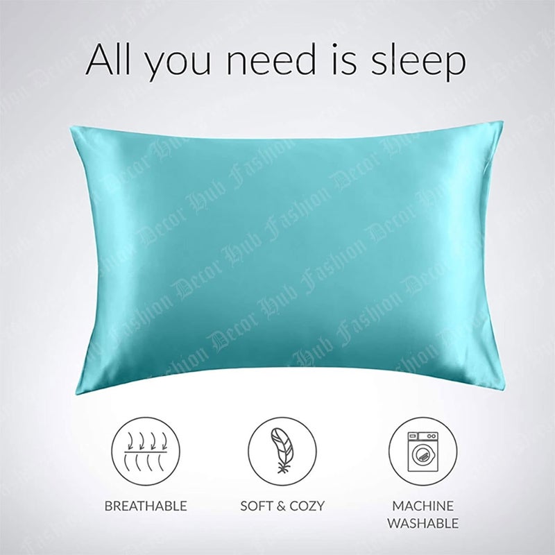 handmade Satin Pillow Case 300 TC Pillow Covers Soft and Comfortable Satin Pillow Cover Pillowcase Silky for Hair and Skin Bedroom Decor 2 PC Teal Queen 20x30 Inch - Image 2