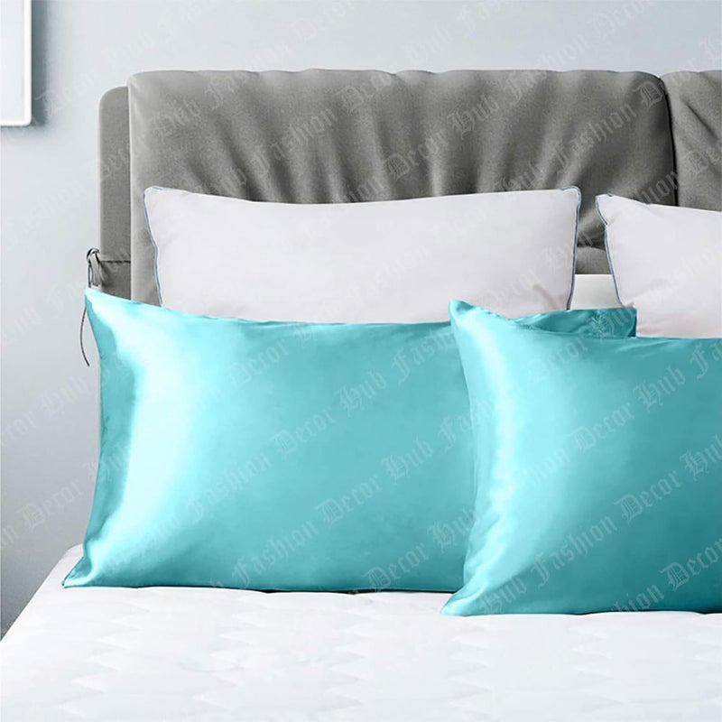 handmade Satin Pillow Case 300 TC Pillow Covers Soft and Comfortable Satin Pillow Cover Pillowcase Silky for Hair and Skin Bedroom Decor 2 PC Teal Queen 20x30 Inch - Image 4