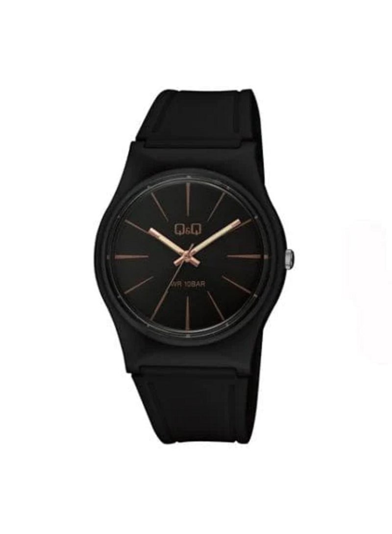 Q&Q ساعة كيو آند كيو للرجال، حركة كوارتز، شاشة تناظرية، حزام من الراتنج الأسود - VS42J011Y