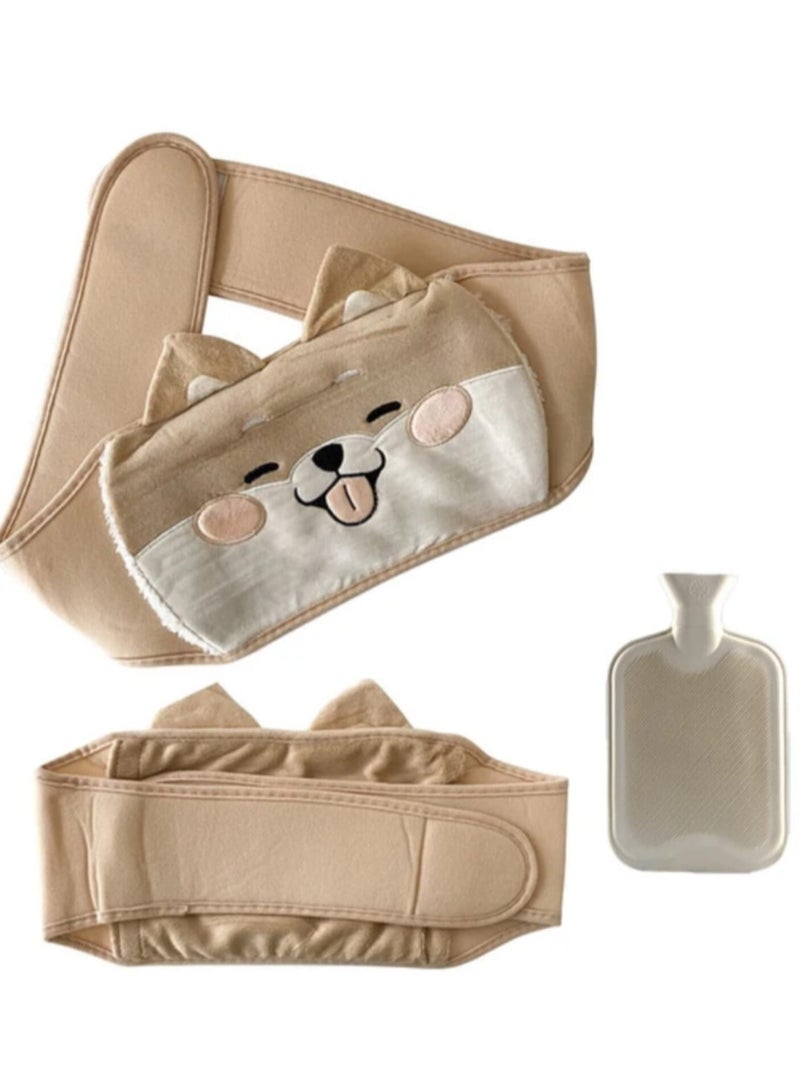 Generic Water Bottle with Cat Design, Triple with Velvet Cloth Cover and Waist Belt for Heat and Cold Therapy to Relieve Back Pain - Image 2