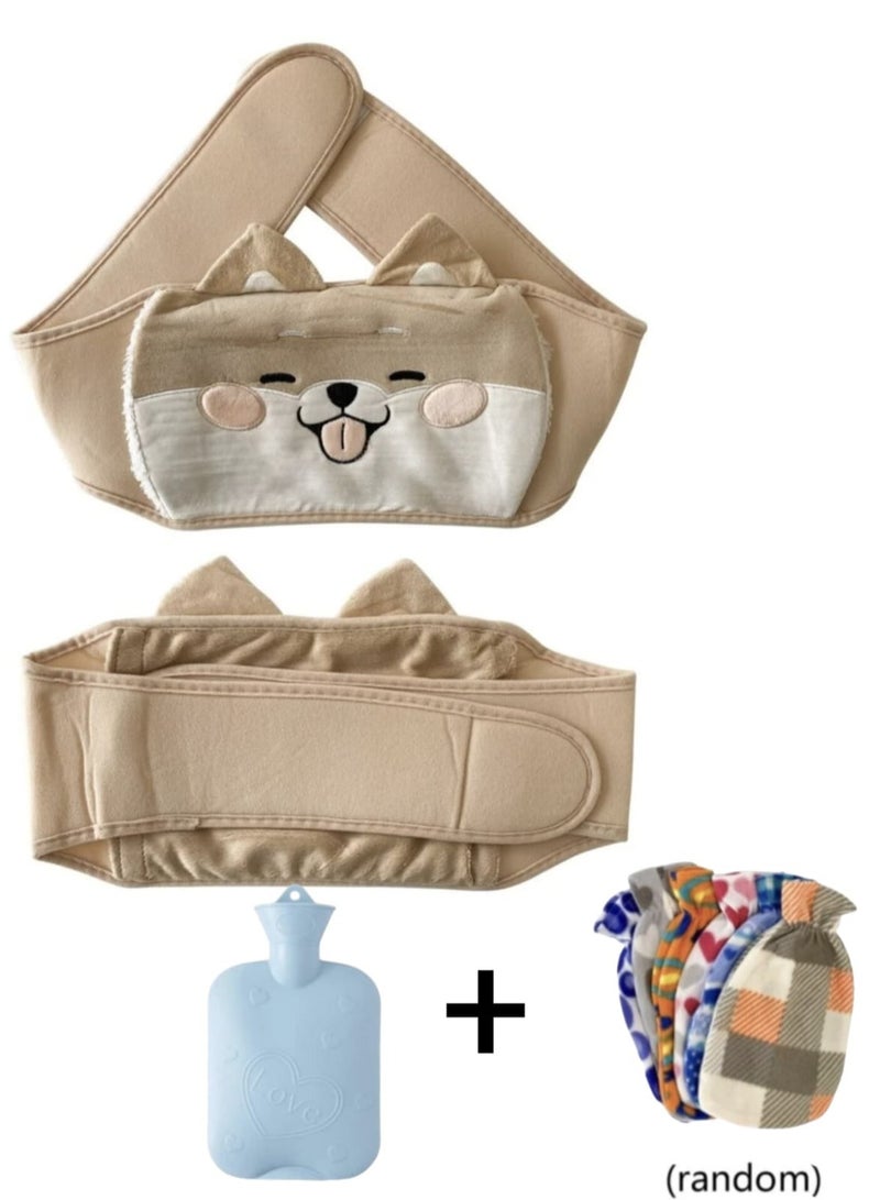 Generic Water Bottle with Cat Design, Triple with Velvet Cloth Cover and Waist Belt for Heat and Cold Therapy to Relieve Back Pain - Image 1