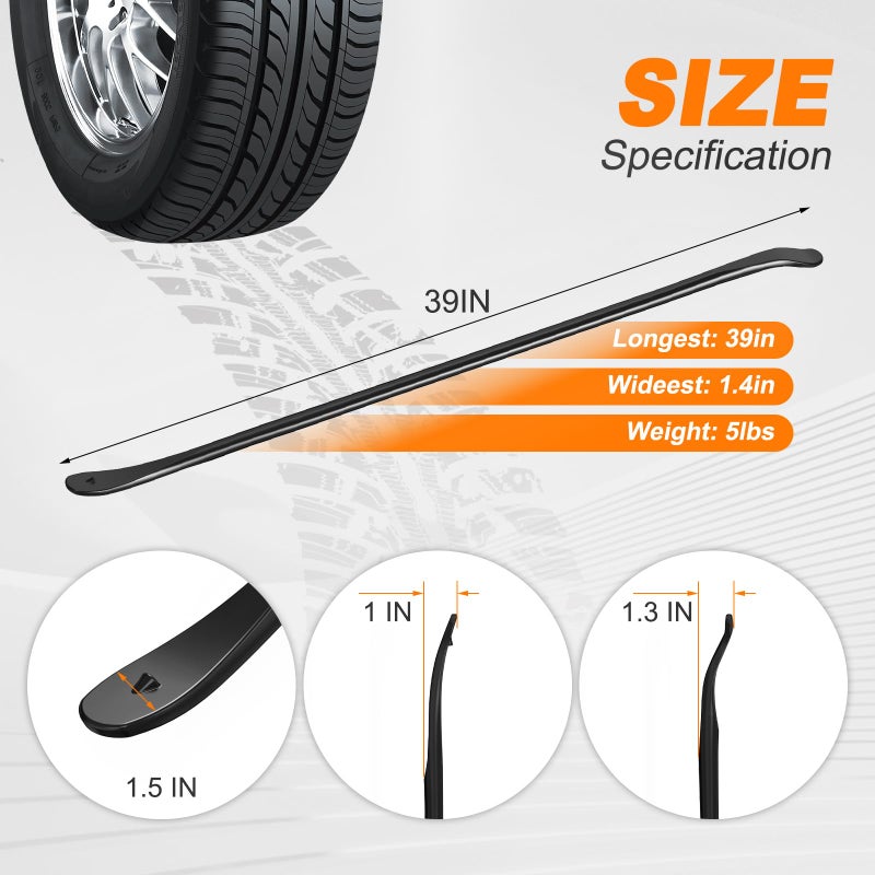 Buhobha 2 Pcs tire mounting Tools, Semi Tire Changing Tools. Heavy Duty tire Iron for tire Tools for Changing Tires. 39 Inch x 4/5 Inch, Black - Image 2