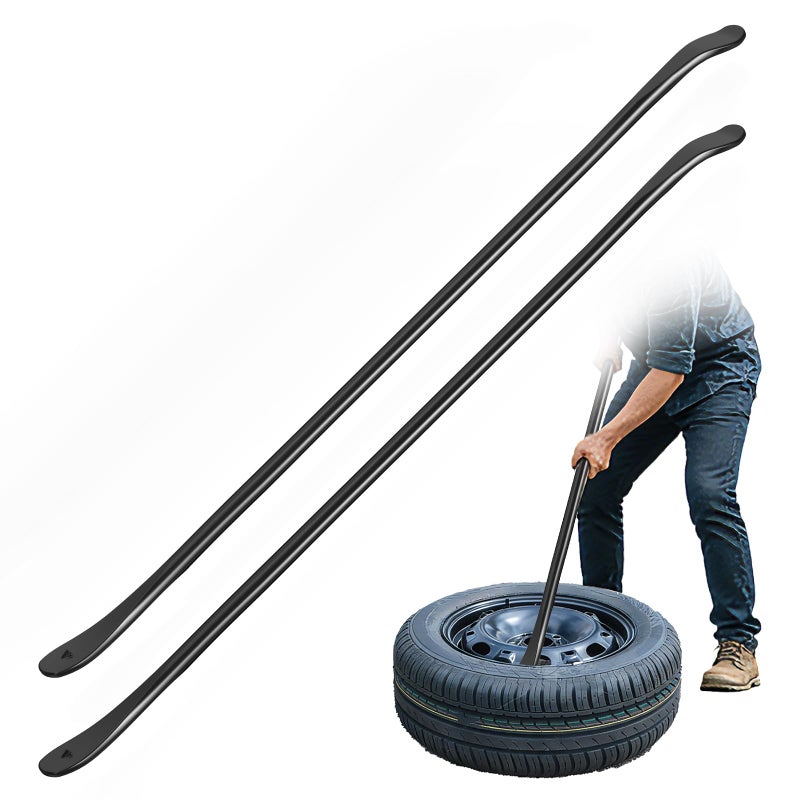 Buhobha 2 Pcs tire mounting Tools, Semi Tire Changing Tools. Heavy Duty tire Iron for tire Tools for Changing Tires. 39 Inch x 4/5 Inch, Black - Image 1