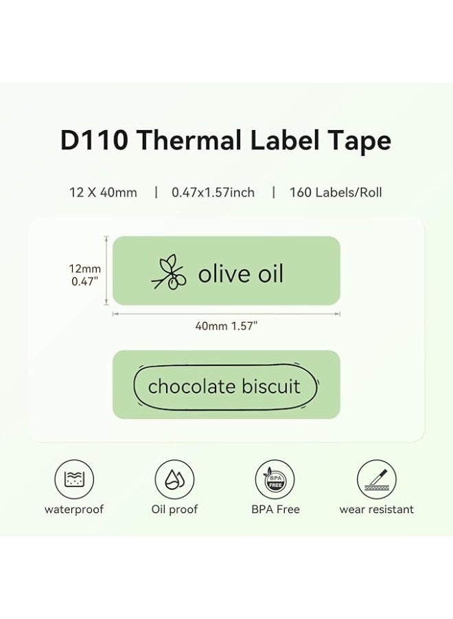 NIIMBOT Thermal Label Tape 0.47" x 1.57" (12*40mm) | 160 Self-Adhesive Labels for D11/D110/D101 - Green - Image 2
