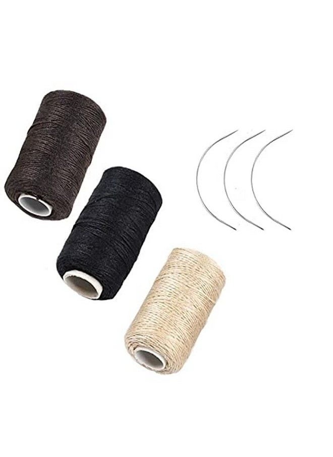 Funyn - 3 Rolls Hair Weaving Thread Cotton Sewing Thread Making Wig Clips In Hair Extension Hair Salon Weft Thick Black Brown Beige Thread With 3 Curved Needles (Mixture Colors) - Image 1