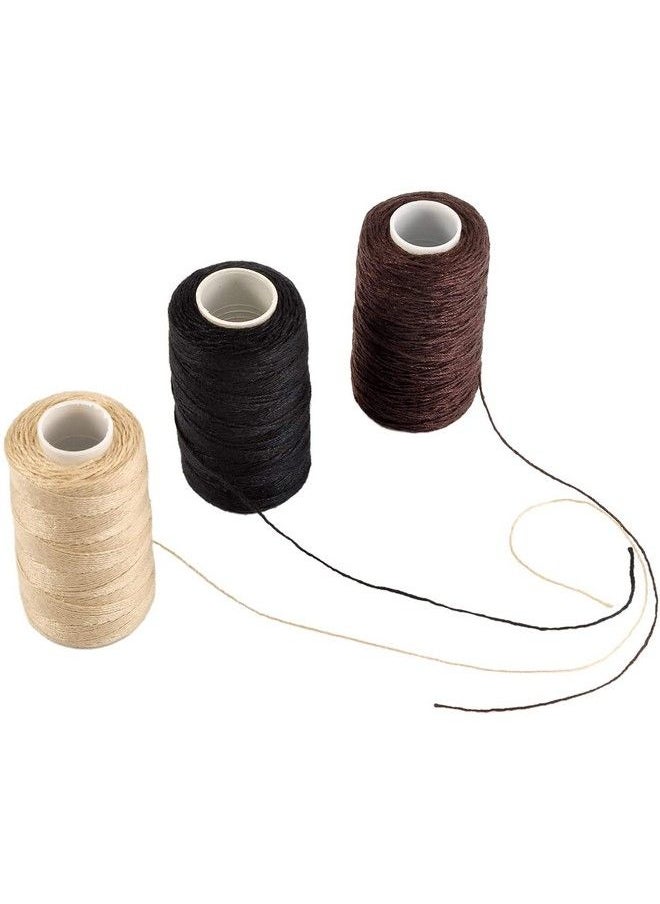 Funyn - 3 Rolls Hair Weaving Thread Cotton Sewing Thread Making Wig Clips In Hair Extension Hair Salon Weft Thick Black Brown Beige Thread With 3 Curved Needles (Mixture Colors) - Image 1