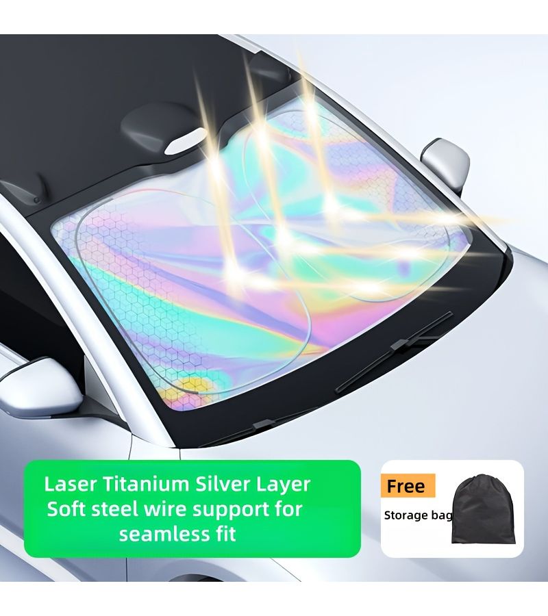 1 Piece Titanium Silver Alloy Laser Car Sunshade Four Layer Physical Material UV Protection Heat Insulation For Front And Rear Windows Modern Car Accessory With Laser Print Design - Image 3