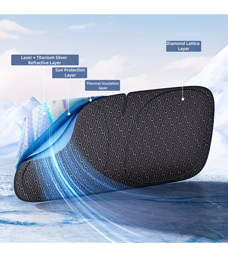 1 Piece Titanium Silver Alloy Laser Car Sunshade Four Layer Physical Material UV Protection Heat Insulation For Front And Rear Windows Modern Car Accessory With Laser Print Design - Image 2