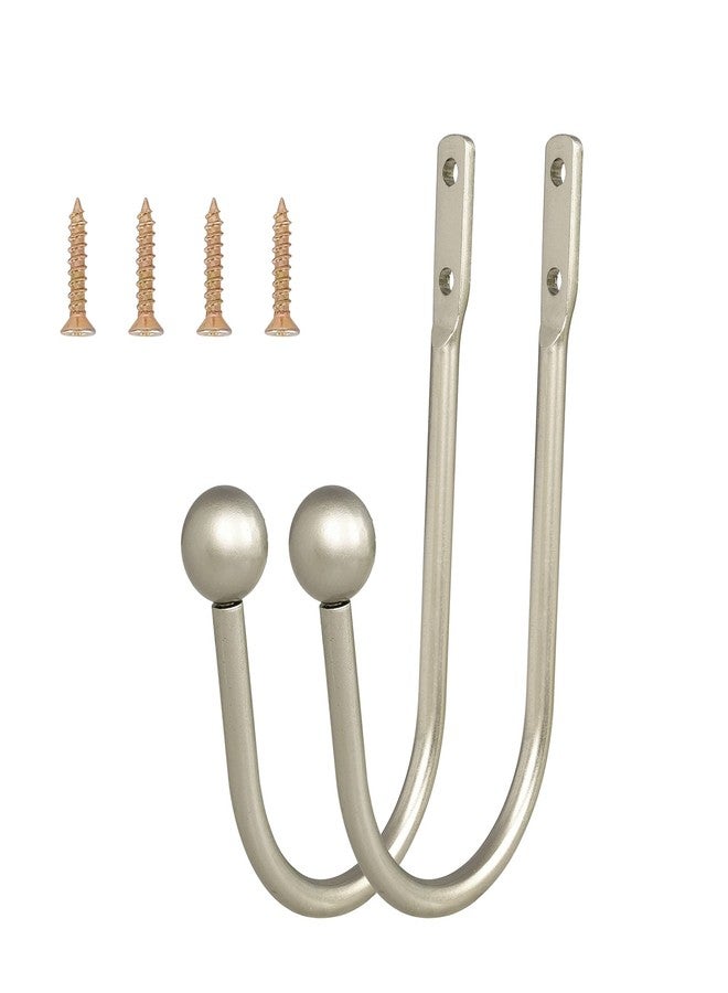 HEMOUR Curtain Holdback, 4 Pcs Wall Mounted Drapery Tiebacks with Screws, Heavy Duty Metal Decorative Window Drapery Holder Curtain Hook, Silver - Image 2
