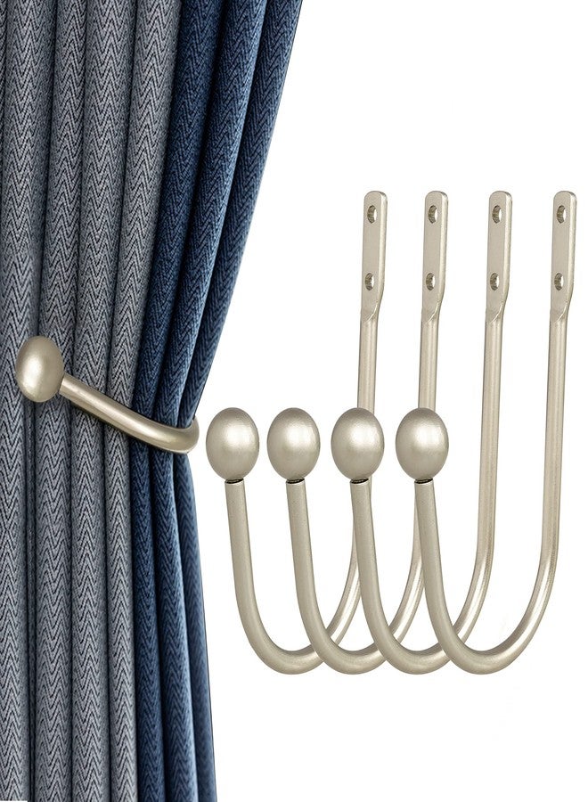 HEMOUR Curtain Holdback, 4 Pcs Wall Mounted Drapery Tiebacks with Screws, Heavy Duty Metal Decorative Window Drapery Holder Curtain Hook, Silver - Image 1
