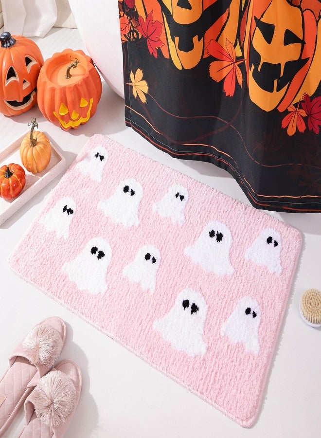 TRUEDAYS Halloween Bath Mat with Spooky Ghosts Pink Bathroom Rugs Cute Home Decor Non Slip, Shower Rug for Bathroom, Bedroom, Living Room - Image 2