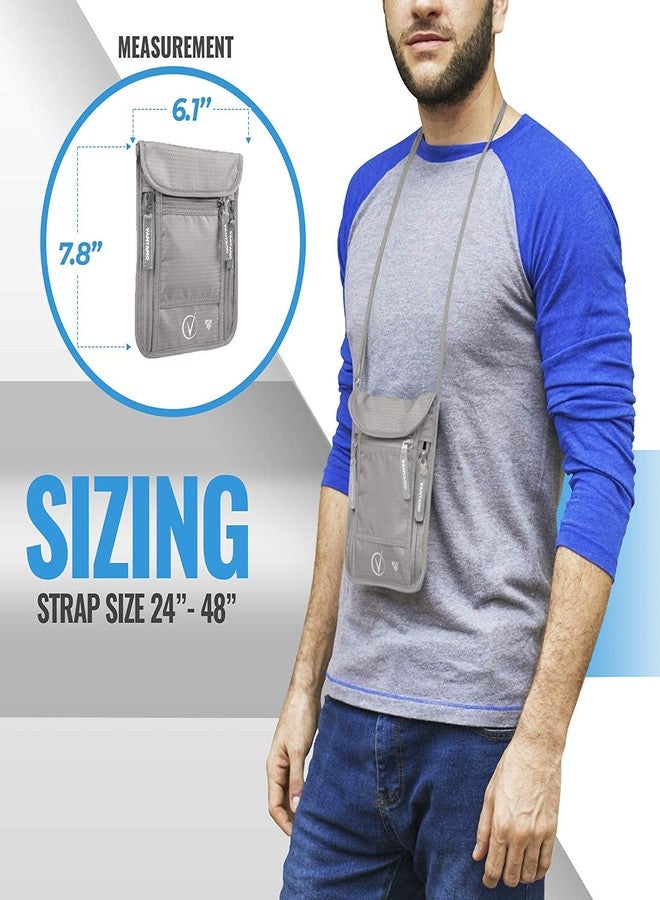 Vantamo Premium Neck Wallet Travel Pouch and Passport Holder, RFID Protected, Fits Passport with cover, Includes Global Recovery Tags. Passport Holder Neck For Men and Women (Light Gray) - Image 4