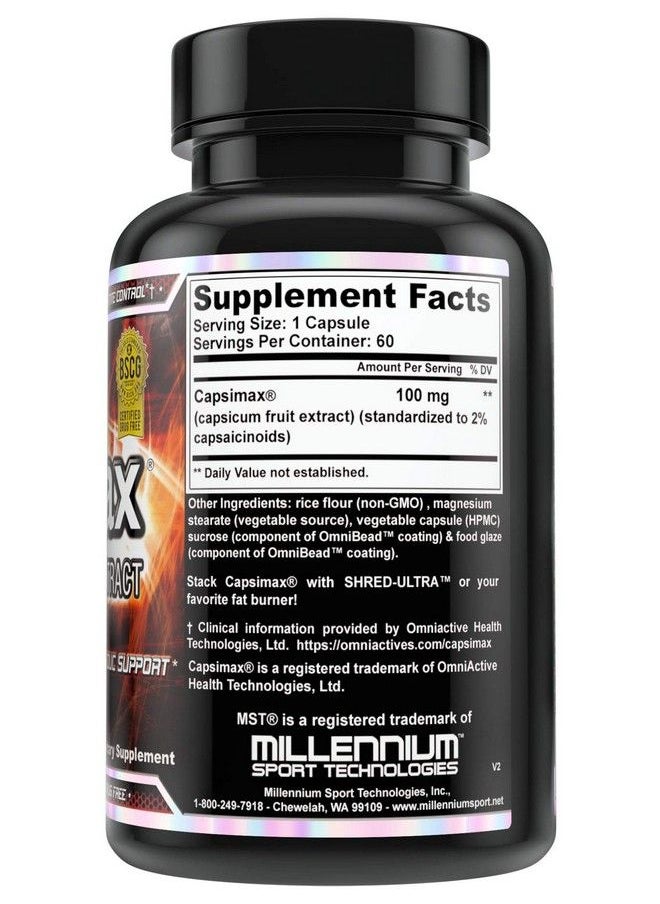 MST - Capsimax Supplement 100Mg V Capsules 60 Servings Clinically Dosed Weight Management Thermogenic Appetite Control Calorie Burning Metabolic Health Stimulant Free. Bscg Certified - Image 1
