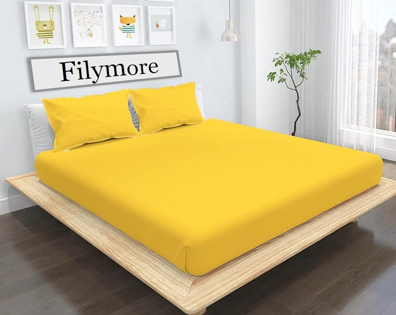 Filymore Plain Solid Yellow bedsheet 240 Tc Made with Pure Microfiber Plain Color Bedsheet for Double/King Size Bed with 2 Pillow Cover (Size :90X95 inchs) (Yellow) - Image 2