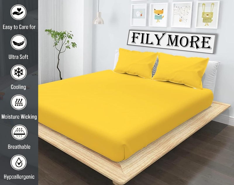 Filymore Plain Solid Yellow bedsheet 240 Tc Made with Pure Microfiber Plain Color Bedsheet for Double/King Size Bed with 2 Pillow Cover (Size :90X95 inchs) (Yellow) - Image 4